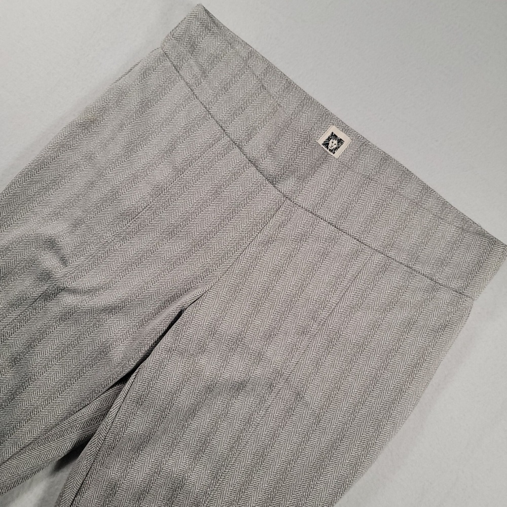 Anne Klein Herringbone Pants Womens L Gray White Tapered Stretch Pull On Career